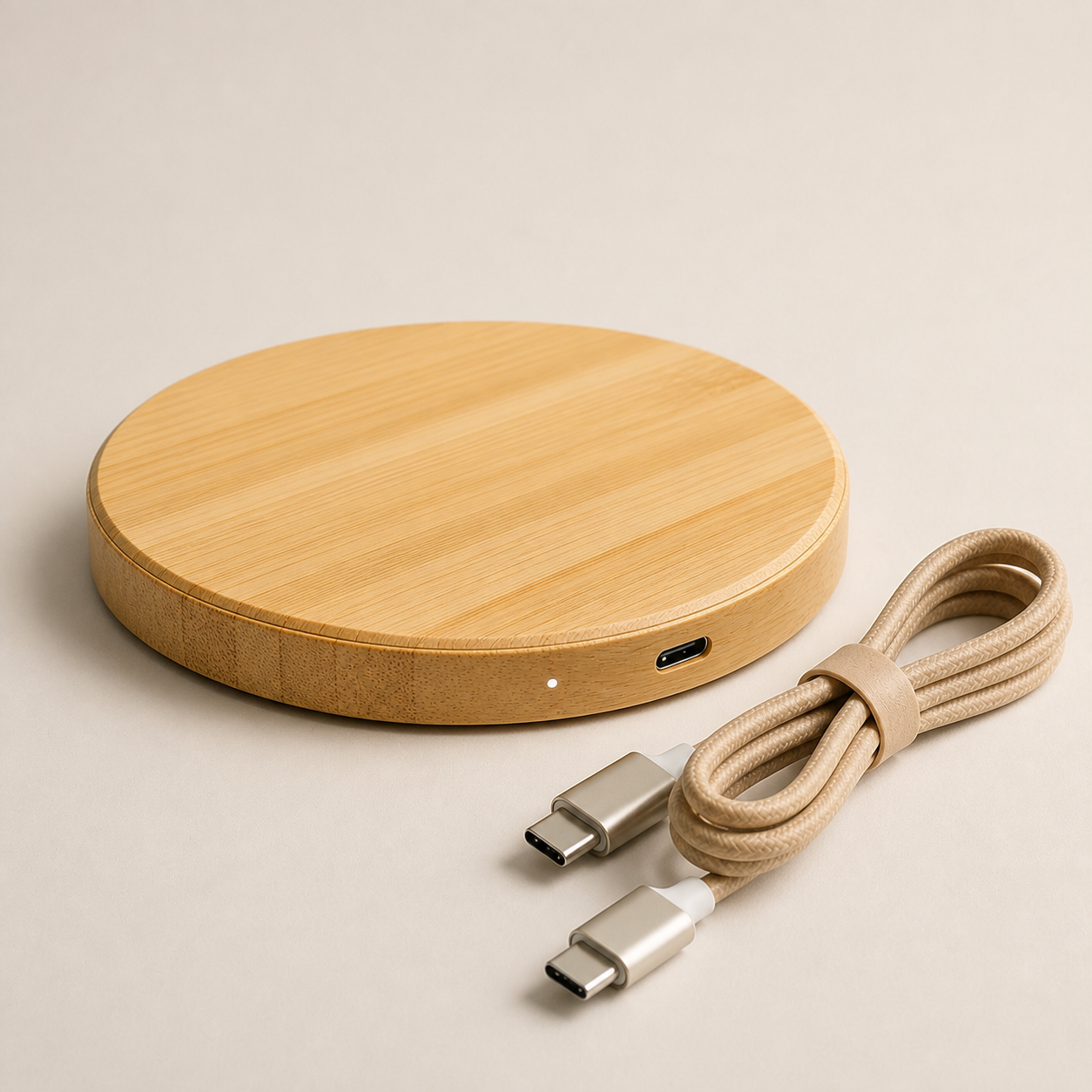 Bamboo 15W Wireless Charger and Cable Set — third view