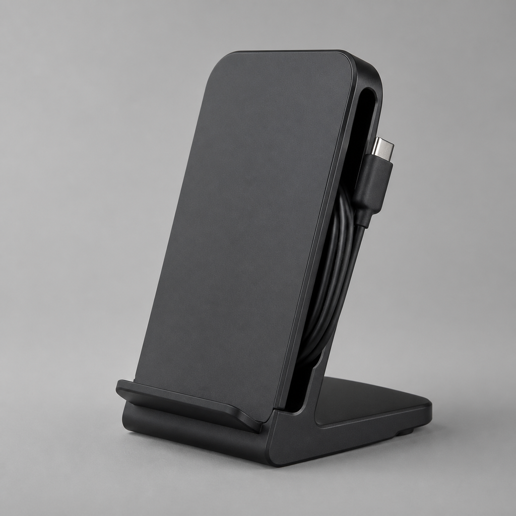 Original EchoNestGear product image: wireless charging stand with cable storage