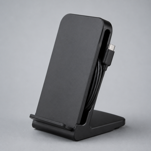 15W wireless charging stand with cable storage — original EchoNestGear detail angle