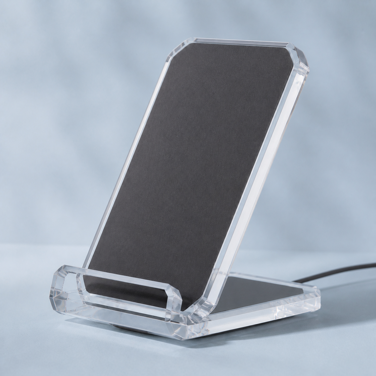 Acrylic 15W wireless charging stand — original EchoNestGear detail angle