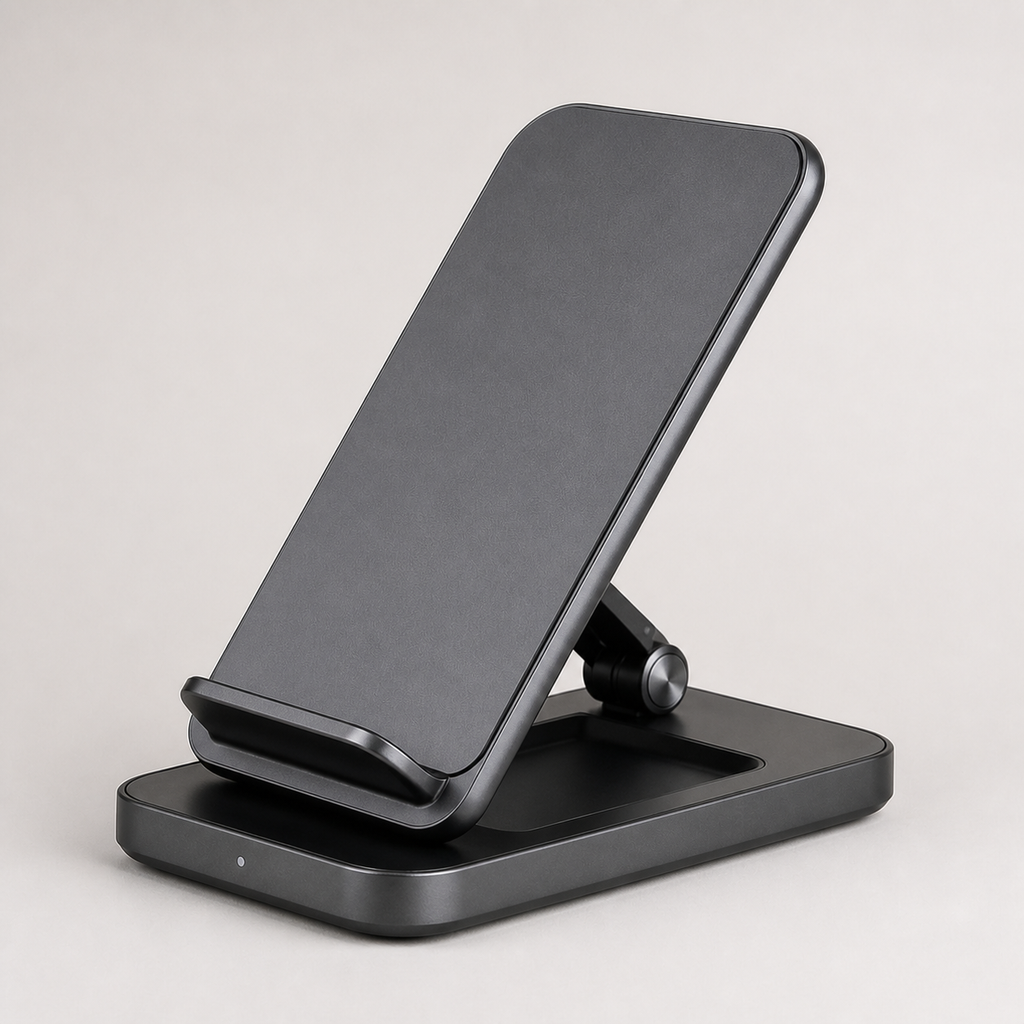 Adjustable 10W wireless charging stand — original EchoNestGear detail angle