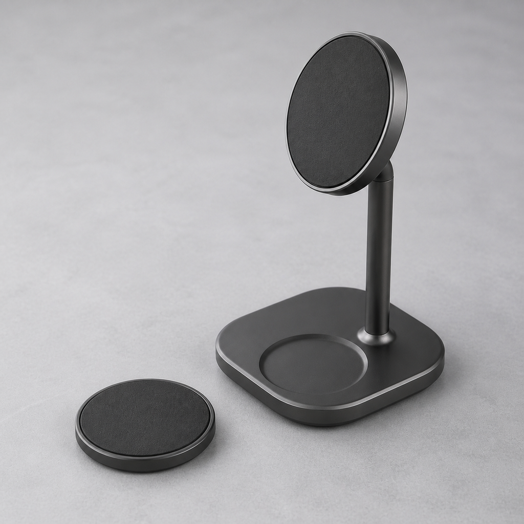 Detachable 10W wireless charging pad and stand — original EchoNestGear detail angle