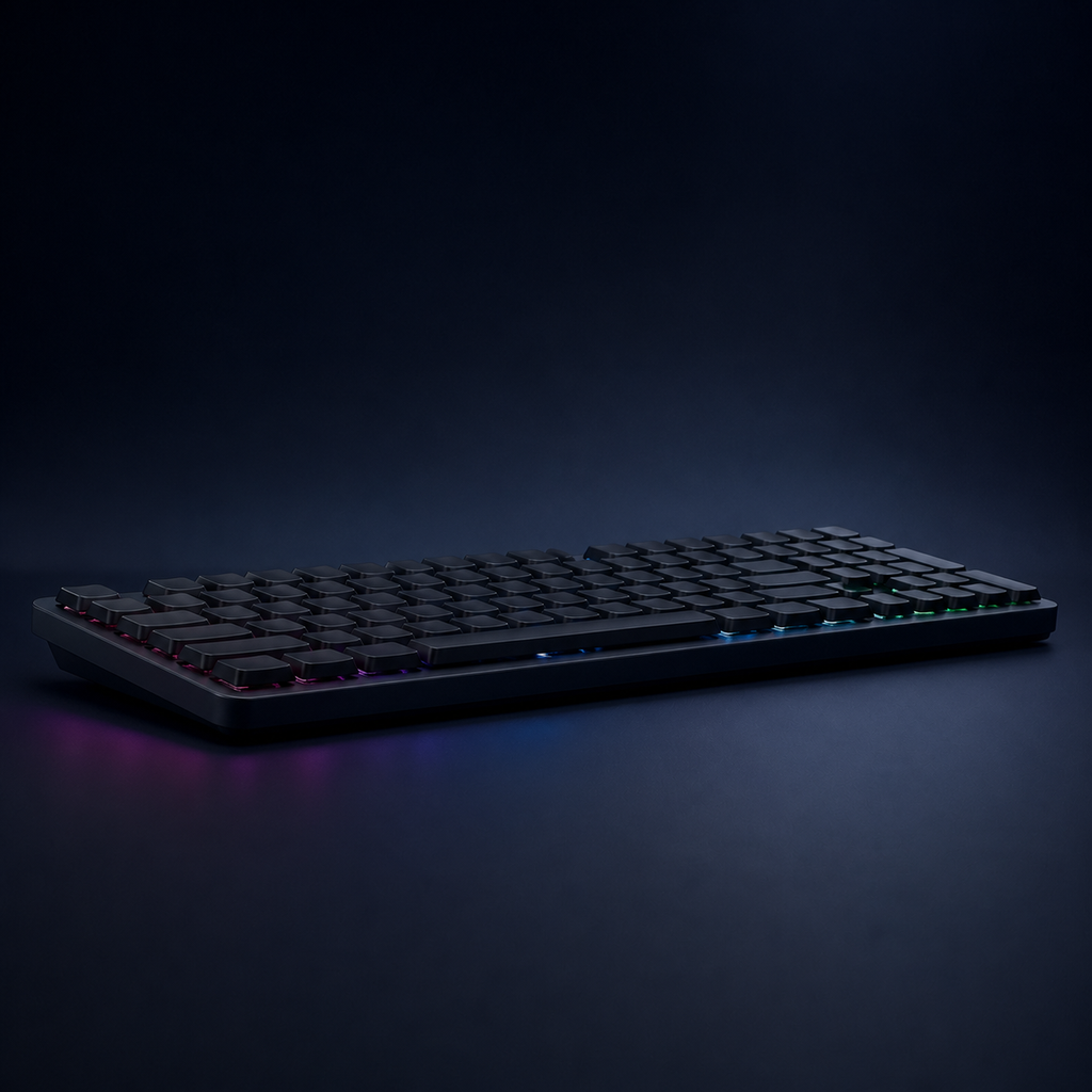 Low-profile RGB wireless keyboard — original EchoNestGear detail angle