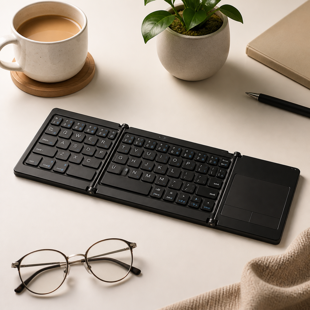 Foldable Bluetooth keyboard with touchpad — original EchoNestGear studio image