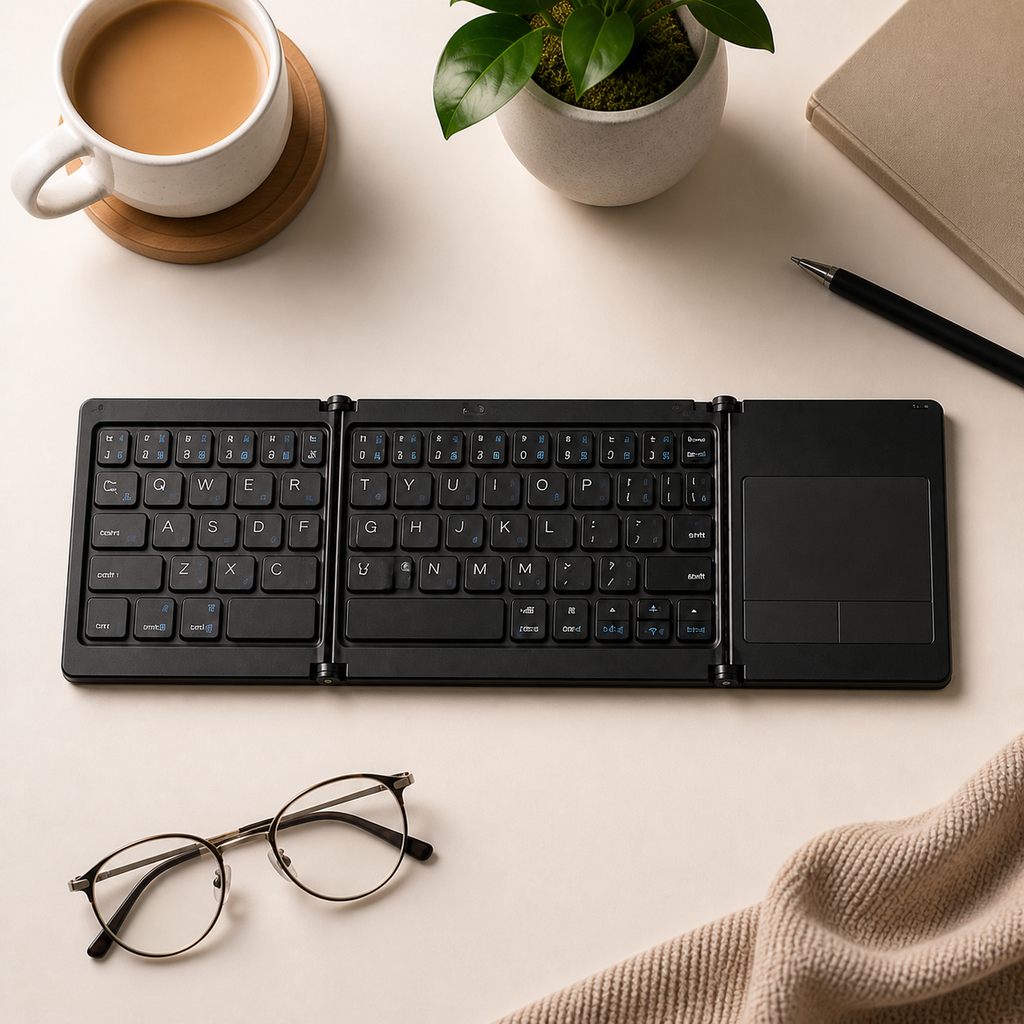 Foldable Bluetooth keyboard with touchpad — original EchoNestGear detail angle