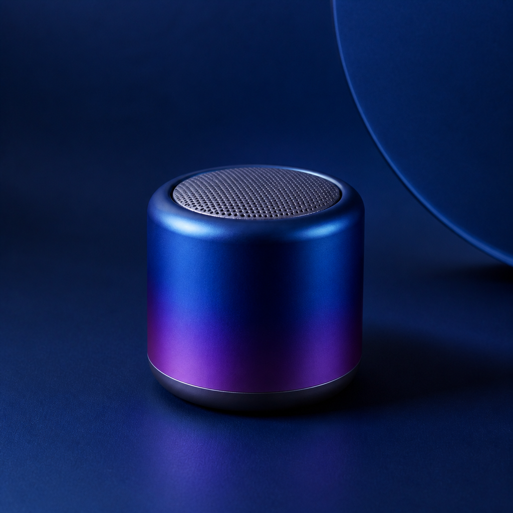 Mini gradient-cylinder Bluetooth speaker — original EchoNestGear detail angle